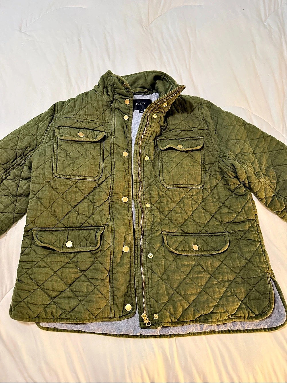 J.Crew Quilted Downtown Field Jacket Green & Gray Large